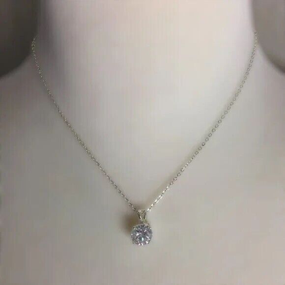 Silver Tone Clavicle Necklace Rhinestone Crystal Charm Dainty Cable Chain - Picture 9 of 9